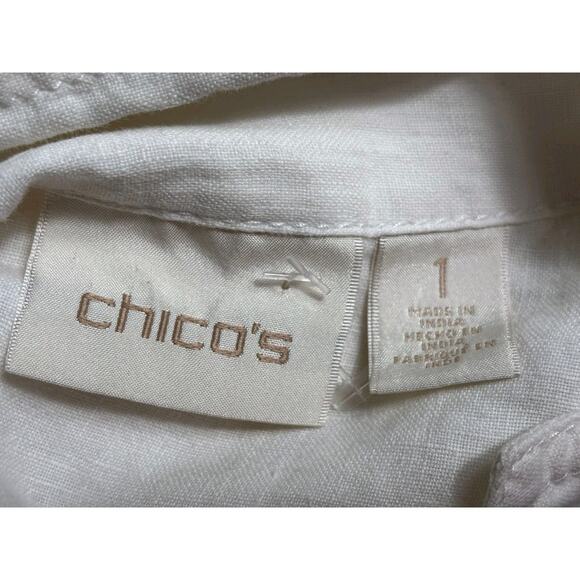 Chico's 100% Linen Blazer Jacket Womens Size 1 US 8 Ivory One Button Casual - Picture 3 of 8